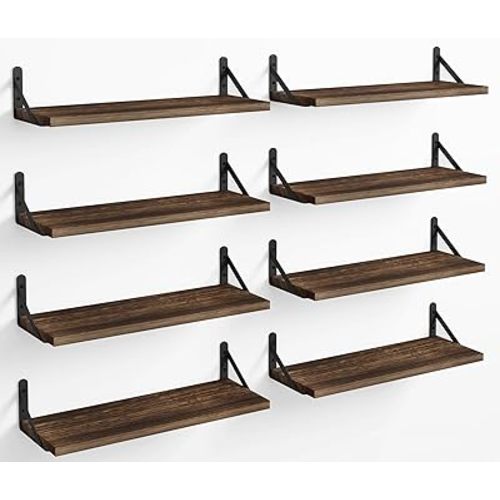 Fixwal Floating Shelves, Width 4.7in Rustic Wood Wall Shelves Set of 8, Wall Storage Shelves for Bedroom, Living Room, Kitchen, Bathroom, Office and Plants (Dark Carbonized Black)