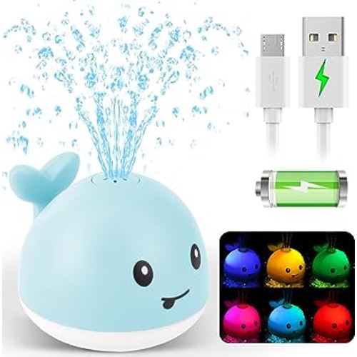 2024 Upgraded Baby Bath Toys, Light up Bath Toys for Kids 1-3 Babies 6-12 12-18 Months, Whale Sprinkler Spray Water Pool Bathtub Toys Toddlers Infant, Baby Shower Newborn Gifts for Boys 1st Birthday