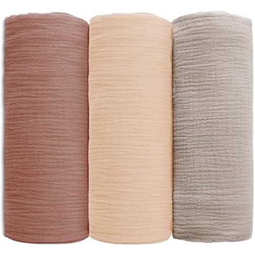 Muslin Swaddle Blankets for Baby Boy & Girl - Soft Breathable Newborn Receiving Blankets Set (Pink, 3 Pack)