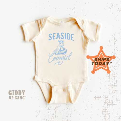 Seaside Cowgirl Onesies® Brand, Country Western Baby Natural Bodysuit, Cute Seashell Cowgirl