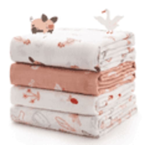 Momcozy Muslin Swaddle Blankets, 4 Pack, Breathable 2-Layer Gauze Large 47'' x 47'' Baby Swaddling Receiving Blanket Wraps for Newborn Boys Girls, Joy