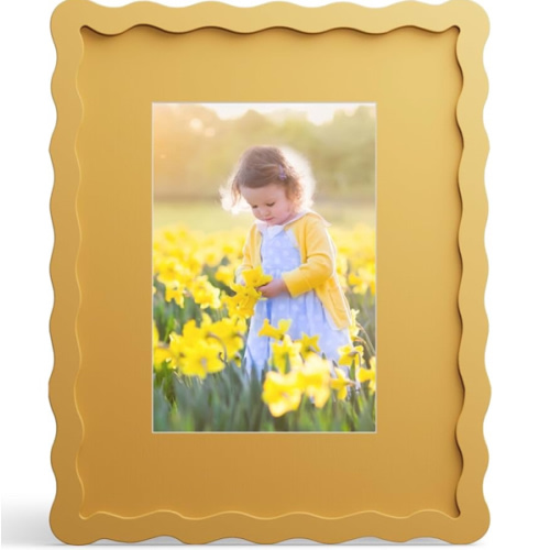 THKRLOF 8x10 Picture Frame with Mat for 5x7, Wavy Edge Wooden Real Glass Photo Frame for Tabletop and Wall Hanging, Yellow, 1 Pack