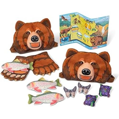 Melissa & Doug Yellowstone National Park Grizzly Bear Games and Pretend Play Set with Plush Bear Heads and Bear Paw Gloves - Kids Animal Activity for Preschoolers, Games for Boys and for Girls Age 3+