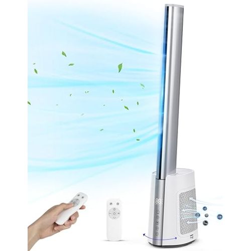 Gimify 40'' Bladeless Tower Fan for Home with Remote Control, Quiet 120° Oscillating Fan with 3 Modes 12 Wind Speeds,12H Timer, Standing Fan with HEPA Filter 99.97% Smoke Dust for Bedroom Office