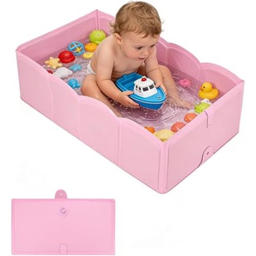 Foldable Portable Baby Bath Tub, Collapsible Bathtub for Infant, Babies & Toddlers 6M-5Y, Travel Shower Tub for Bathroom, Lightweight Folding Baby Bathtub with Easy Drain & Storage