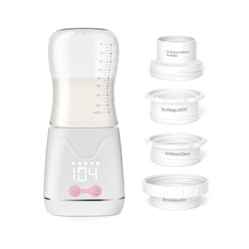 Portable Bottle Warmer, w-maxa Fast Baby Bottle Warmer for Travel with Glass Bottle & 4 Adapters, Rechargeable Bottle Warmer On The Go with Precise Temperature Control for Breastmilk, Formula - portable bottle warmer