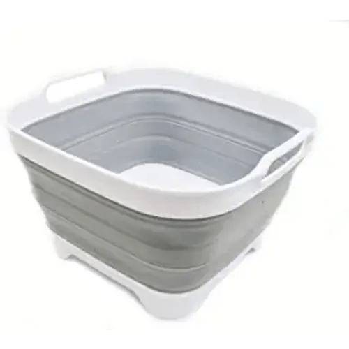 SAMMART 10L (2.64 Gallon) Collapsible Dishpan with Draining Plug - Foldable Washing Basin - Portable Dish Washing Tub - Space Saving Kitchen Storage Tray (1, White/Grey)