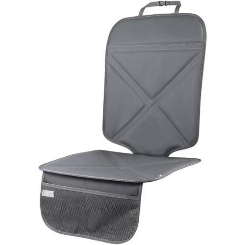 Car Seat Protector Leather Waterproof Child Safety Seat Protector Cover with Thick Pad and 2 Large Pockets Durable Kick Mat for All Auto Seat (Deep Gray)