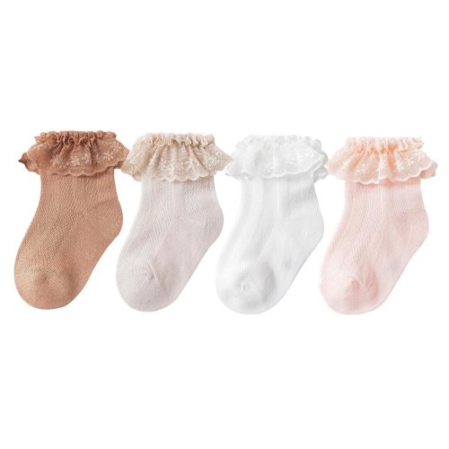 CHUNG Baby Toddler Girls Princess Cotton Frilly Socks Lace Ruffle Pack of 4/5/6 Thin Mesh Summer for Dress