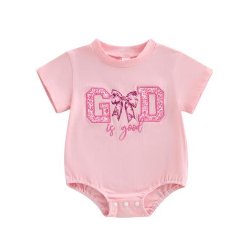Newborn Baby Girl Bubble Romper Summer Clothes Cute Bow God is - TikTok Shop