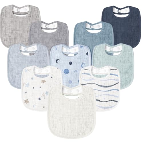 Susurration Muslin Baby Drool Bibs 10Pack Soft Square Adjustable Bandana Bibs for Unisex Baby Girls & Boys
