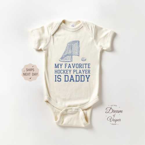 Hockey Baby Onesie®, My Favorite Hockey Player is My Daddy Bodysuit, Cute Baby Shower Gift, Father's Day Gift for Dad, Sport Onesie®