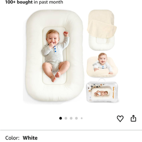 Baby Lounger & Snuggle Nest for Newborn 0-24 Months, Baby Nest Supervised Breathable Cotton for Newborn, Breathable Portable Infant Lounnger for Travel and Home, White (Lounger Cover Included