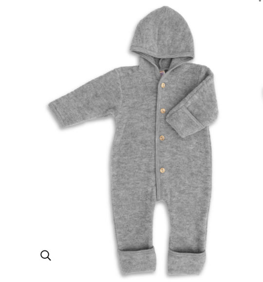 Hooded wool fleece overall in grey