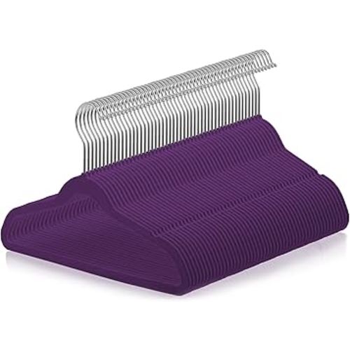 Casafield 50 Velvet Kid's Hangers - 14" Size for Children's Clothes - Purple