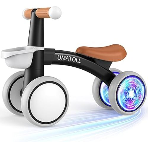 Umatoll Colorful Lighting Baby Balance Bike for 1-2 Year Old Boys Girls, Adjustable Soft Seat & Removable Basket, 12-24 Months Toddler Balance Bike, First Birthday Gift