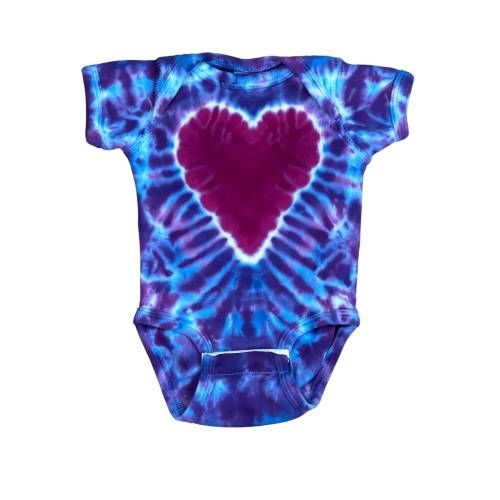 TIE DYE Baby Bodysuit Purple Heart Romper Creeper Infant newborn 6 12 18 24 Months handmade love outfit shower gIft Psychedelic Circus
