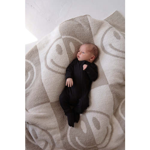 Bamboo Zip Pajamas | Black Ribbed
