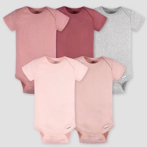 Gerber Baby 5pk Short Sleeve Onesie - Pink/Gray 0-3M