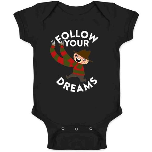 Pop Threads Freddy Follow Your Dreams Funny Horror Cute Baby Toddler Kids Girl Boy T-Shirt - 6 Months - Infant | Black