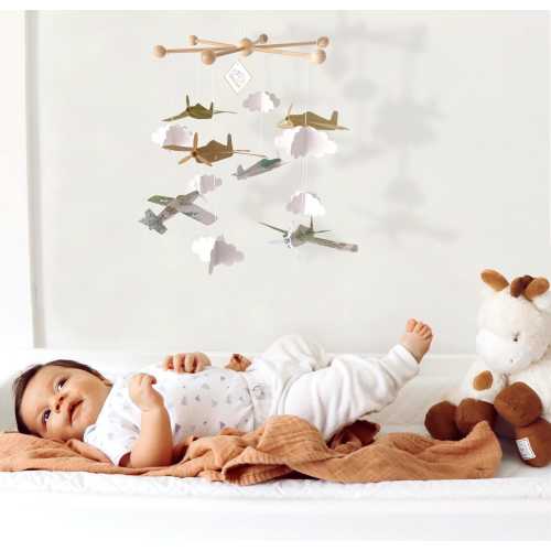 Vintage airplane mobile for green nursery
