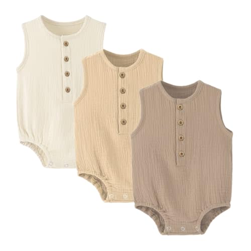 WATOCHE Baby Boy/Girl Romper Sleeveless Cotton Linen Tank Top Bodysuit One Piece Neutral Newborn Baby Summer Clothes