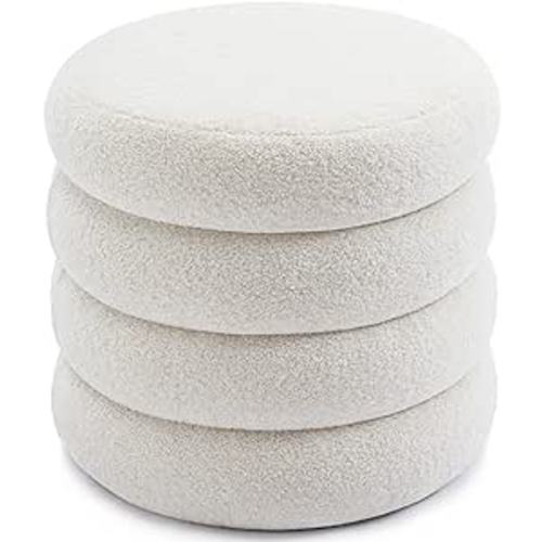 Amazon.com: Flouki Sherpa Ottoman, Teddy Ottoman with Storage, Round Pouf Storage Ottoman for Living Room and Dorm, Off-White : Home & Kitchen