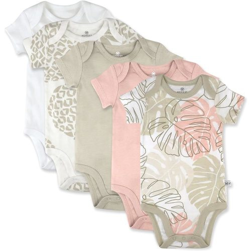 HonestBaby baby-girls 5-pack Short Sleeve Bodysuits One-piece 100% Organic Cotton for Infant Baby Girls