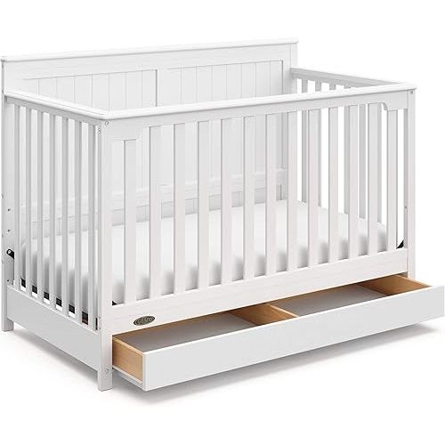 Graco Hadley 5-in-1 Convertible Crib with Drawer (White) – GREENGUARD Gold Certified, Crib with Drawer Combo, Full-Size Nursery Storage Drawer, Converts to Toddler Bed, Daybed