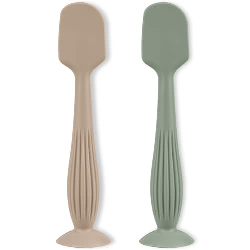 Diaper Cream Applicator Set - Soft Silicone Baby Butt Brush with Suction Base, Baby Butt Spatula, Full Size - Newborn Baby Essentials (2Packs-Sand/Sage)