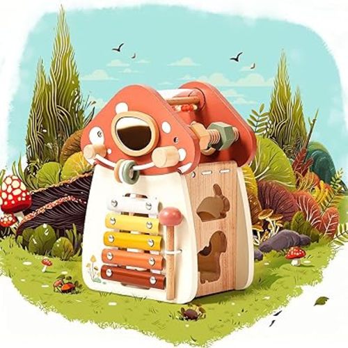 bopoobo Wooden Activity Cube 12-in-1 Montessori Toys for 3 Year Old Boys & Girls, Wooden Multifunctional Sensory Toy –Birthday Gifts for Kids