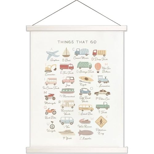 Ajqiomh Colorful Transportation Alphabet Poster Things That Go Nursery Decor Hanging Poster 16x20 Toddler Room Decor Alphabet Art Print for Kids Room Cartoon Vehicle Nursery Canvas Wall Art