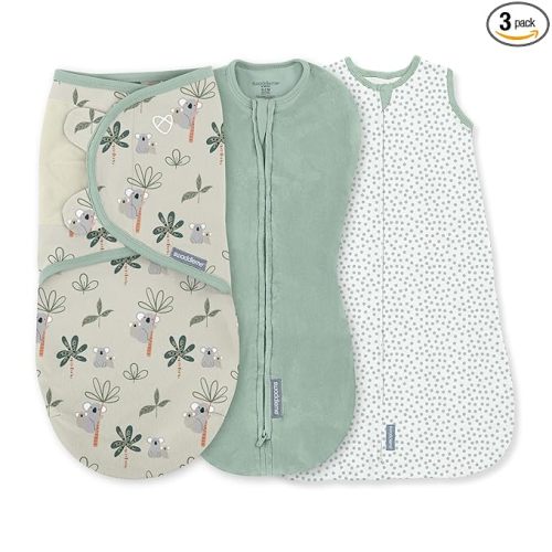 SwaddleMe by Ingenuity Comfort Pack Baby Swaddle Set, Size 0-3 Months, 5-14 Pounds, SwaddleMe Pod, Original Swaddle, Night Sack, 3pk - Koala Trees