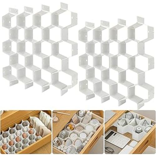 Honeycomb Drawer Organizer Divider 16 PCS Adjustable Separator for Underwear Socks Jewelry Belts TiesClothing, Makeup Office Supplies (White)