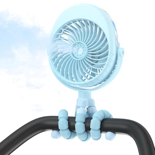 2026 Upgarded 4000mAh Misting Baby Stroller Fan, Rechargeable Battery Operated,Max 15Hrs Cooling,50ml Portable Water Sprayer Misting Fan with Flexible Tripod Clip on Car Seat Crib Treadmill Bunk Bed