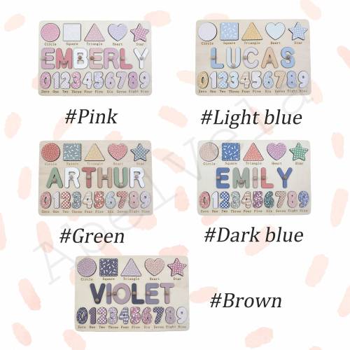 Personalized Educational Name Puzzle, Wooden Busy Board with Shapes and 0-9 Numbers, Baby Birthday Gift, Gift for Kids, Nursery Decoration