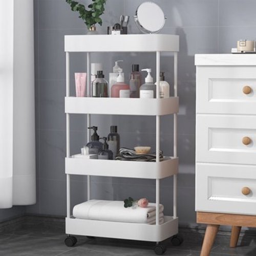 Rolling Utility Cart, 4 Tier Storage Organizer, Multi-Functional Storage Rack Cart with Wheels, Easy to Assembly for Kitchen, Bathroom, Laundry Room Narrow Place