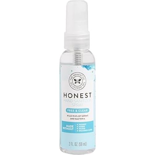 The Honest Company Plant-Based Hand Sanitizer Spray | Kills 99.9% of Germs | Hypoallergenic, Quick-drying + Moisturizing | Fragrance Free, 2 fl oz