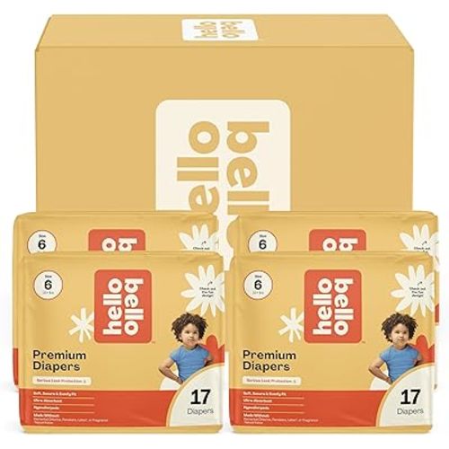 Hello Bello Diapers, Size 6 (35+ lbs) Wild Cats - 68 Count Value Pack of Premium Disposable Baby Diapers, Hypoallergenic with Soft, Cloth-Like Feel