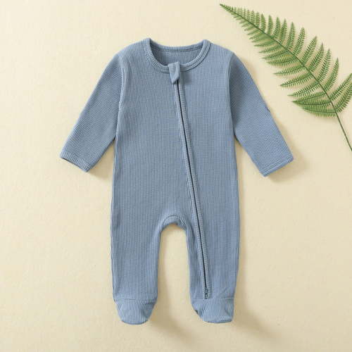 Rciityk Blue Newborn Baby Footie Jumpsuit Rompers Baby Girls Boys Cute Solid Crewneck Jumpsuits Unisex Infant Long Sleeve Zip Front Pajamas Bodysuit for 3 Months - Fall/Winter Savings Clearance
