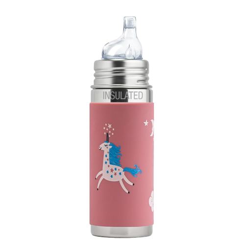 Pura Kiki 9oz/260ml Stainless Steel Insulated Sippy Bottle w/Sleeve, Plastic-Free, MadeSafe Certified, Medical-Grade Silicone Sipper Spout Fast Flow Rate for Kids, Toddlers, Babies & Infant – Unicorn