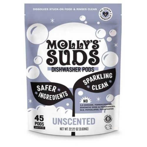 Molly's Suds Dishwasher Detergent Pods - Unscented - 45ct: Paraben-Free, Phosphate-Free, Vegan, Sanitizes