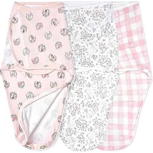 aden + anais Essentials Easy Swaddle Wrap Quick Change with Bottom Zipper, Snug Cotton Knit Baby Wrap Swaddle Blanket for Newborns, TOG 1.0, 3-Pack, Disney Princess, 0-3 Months, Small/Medium