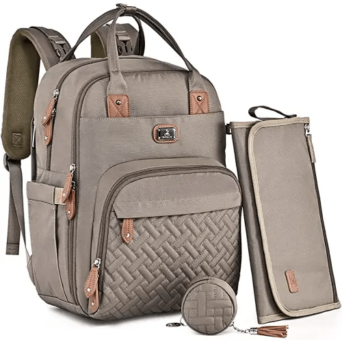 Dikaslon Unisex Polyester Diaper Backpack Daypack with Portable Changing Pad Khaki