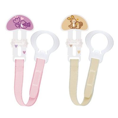 Mam Pacifier Clip, All Ages - Pink - 2pk