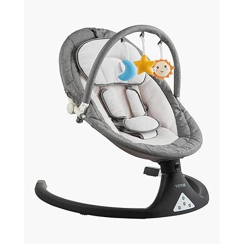 VEVOR Baby Swing, 5-Speed Baby Swing with 3 Seat Position, Portable Infant Swing for Newborn with PVC Touch Panel, Remote Control, Bluetooth, 10 Lullabies & Toy Bar for 0-9 Month/0-20 lbs Boys Girls