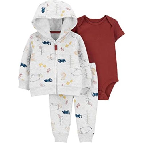 Carter's Baby Boys 3 Piece Little Jacket Set, Woodland/qulited set, 24m