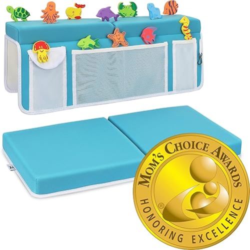 Supa Ant Baby Bath Kneeler and Elbow Rest Pad Set - The Bathtub Kneeler and Elbow Rest Set with Built-in 5 Pockets Organizer - Bath Kneeling Pad for Bathing Baby - Blue