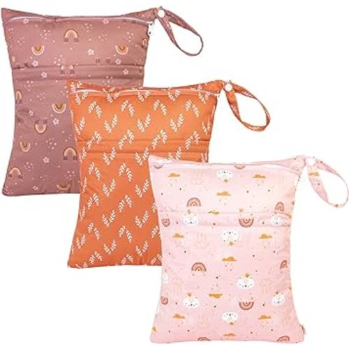 babygoal Wet Dry Bags for Wet Clothes with Two Zippered Pockets 3 Pack