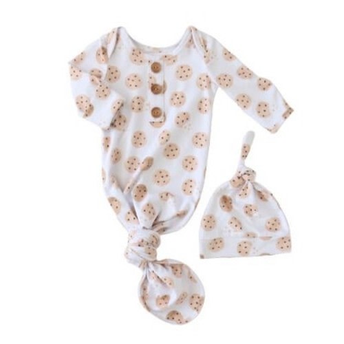 Caden Lane® Newborn Knot Gown & Hat Set, Color: Cookie crumble, Size: newborn